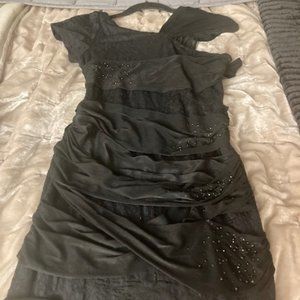 Asymmetric Pencey dress with tulle inlay